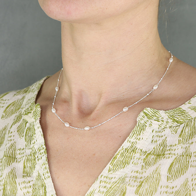 Silver and freshwater pearl station necklace - Carathea & Jools jewellers Bridgwater