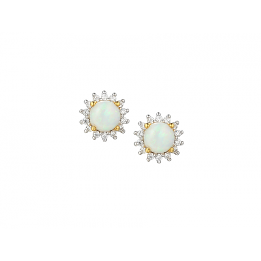 silver round opal and cz cluster stud earrings - Carathea