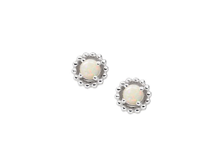 Sterling silver stud earrings with round opals.
