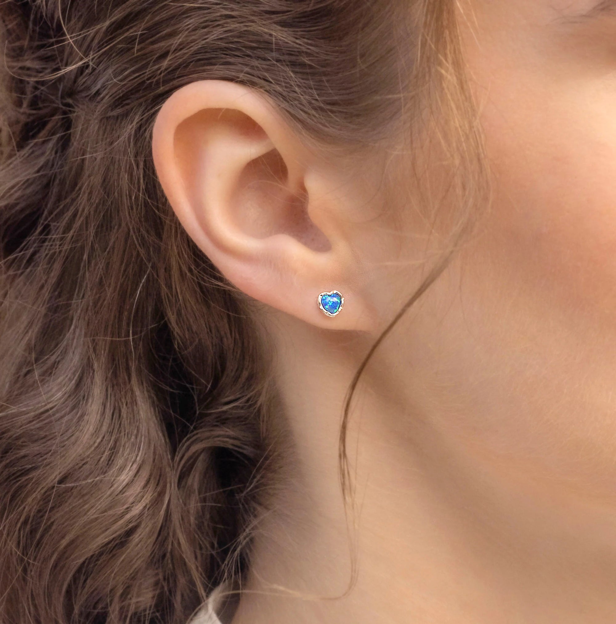 ilver heart stud earrings set with Opalite stone - Earrings Carathea jewellers