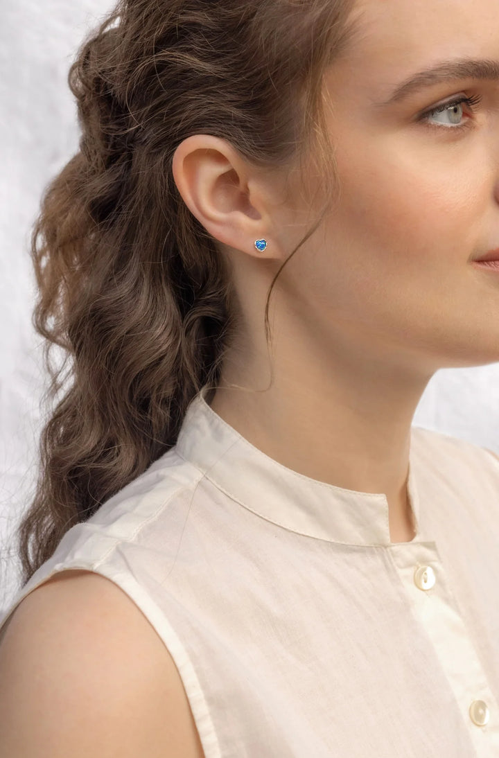 ilver heart stud earrings set with Opalite stone - Earrings Carathea jewellers