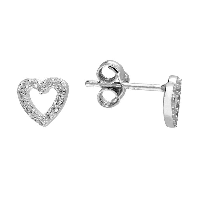silver open heart stud earrings with CZ- Carathea & Jools, Jewellers in Bridgwater