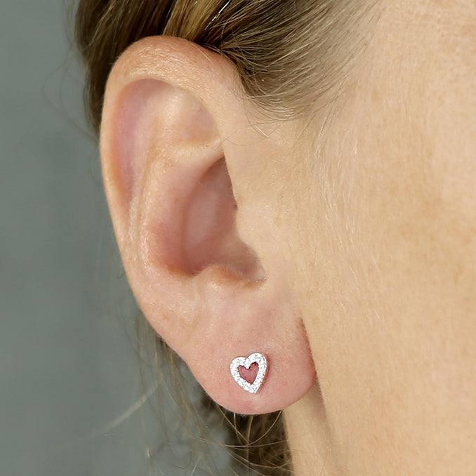 silver open heart stud earrings with CZ- Carathea & Jools, Jewellers in Bridgwater