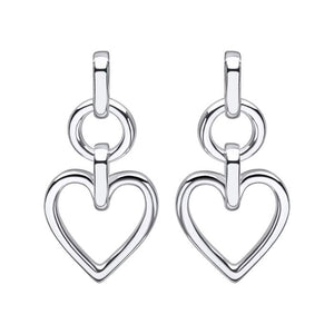 silver open heart drop earrings - carathea jewellers