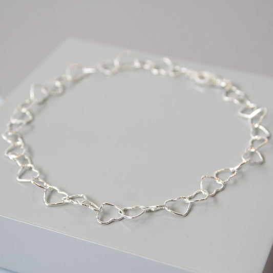 Silver Linked Hearts Anklet