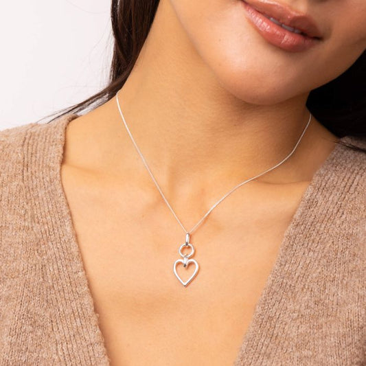 silver open heart pendant and chain - Carathea jewellers