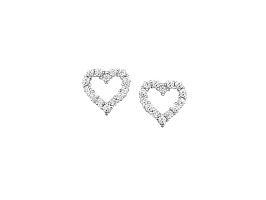 silver open heart stud earrings with CZ - Carathea