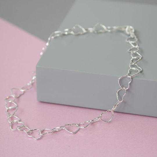 Silver Linked Hearts Anklet