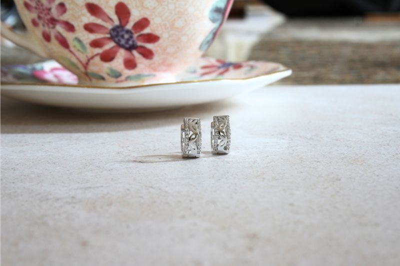 Silver Huggie Earrings with CZ Edges