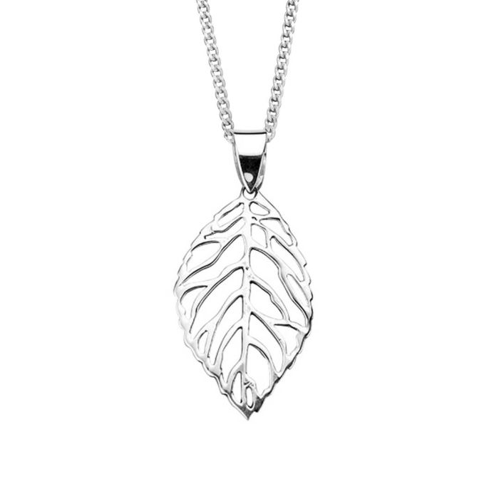 silver cut out leaf pendant and chain - Carathea jewellers