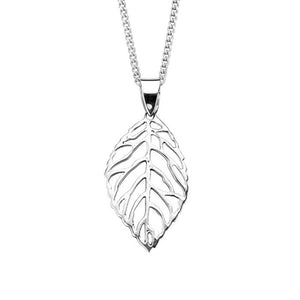 silver cut out leaf pendant and chain - Carathea jewellers