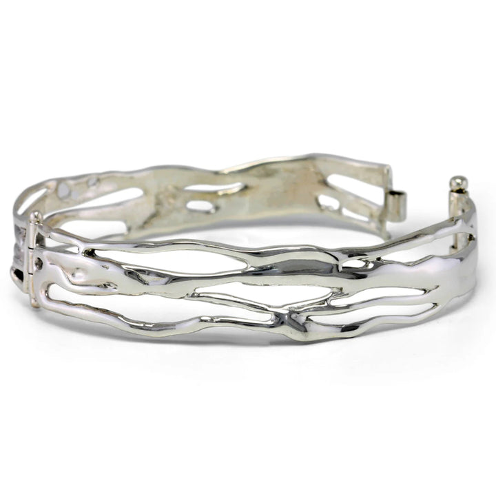 Silver Hinged Wide Organic Bangle Carathea Jewellers