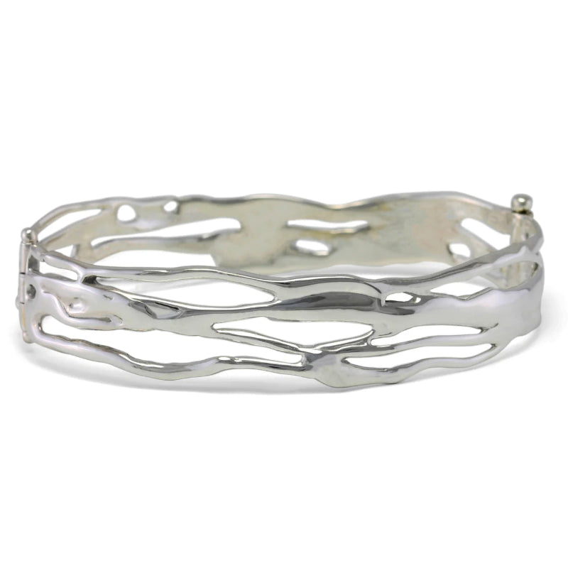 Silver Hinged Wide Organic Bangle Carathea Jewellers