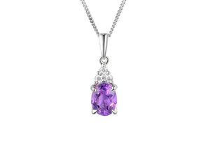 silver pendant with oval amethyst and 3 cz's | Carathea