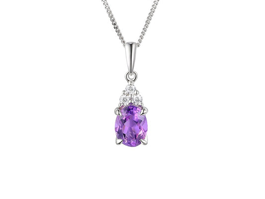 silver pendant with oval amethyst and 3 cz's | Carathea