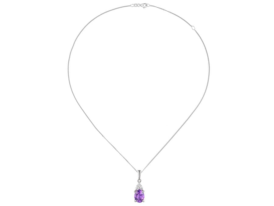 silver pendant with oval amethyst and 3 cz's | Carathea