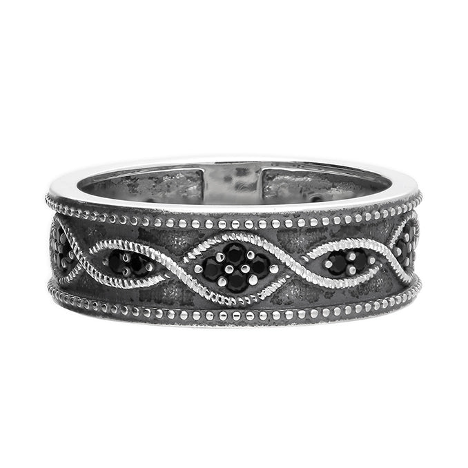silver men's band ring with black CZ - Carathea jewellers