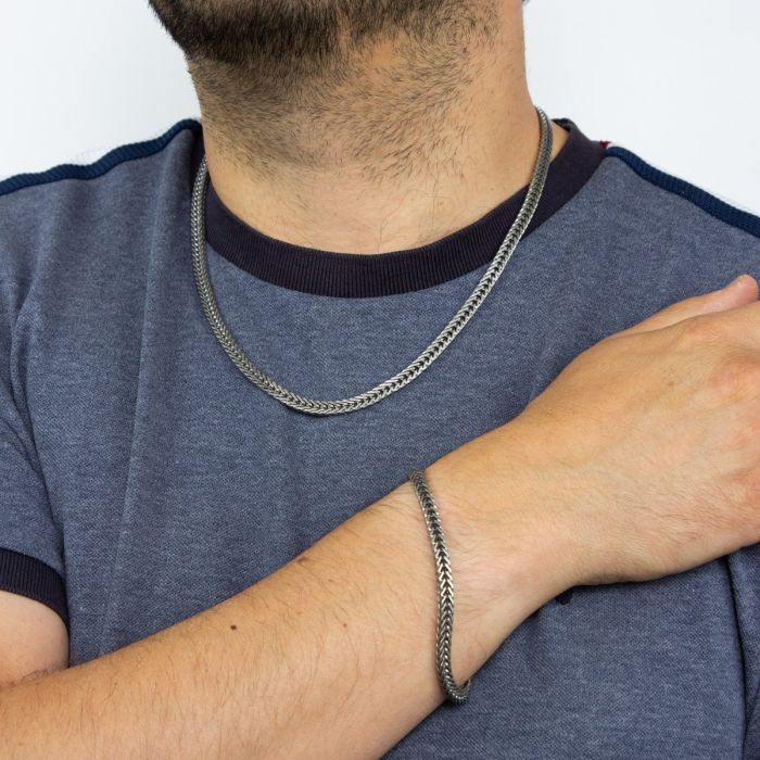 Fred Bennett Oxidised Silver Foxtail Bracelet Men's Bracelets FRED BENNETT 