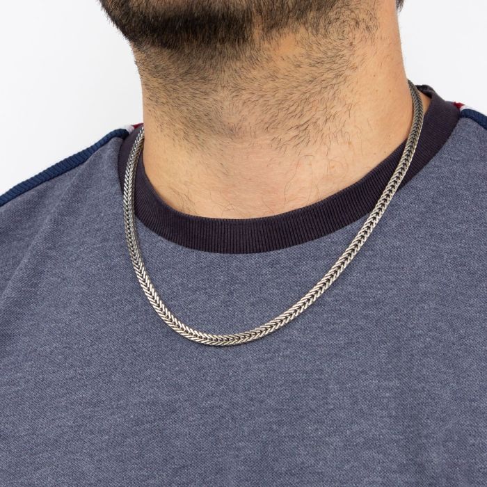 Men's oxidised foxtail necklace and bracelet chain - Carathea jewellers