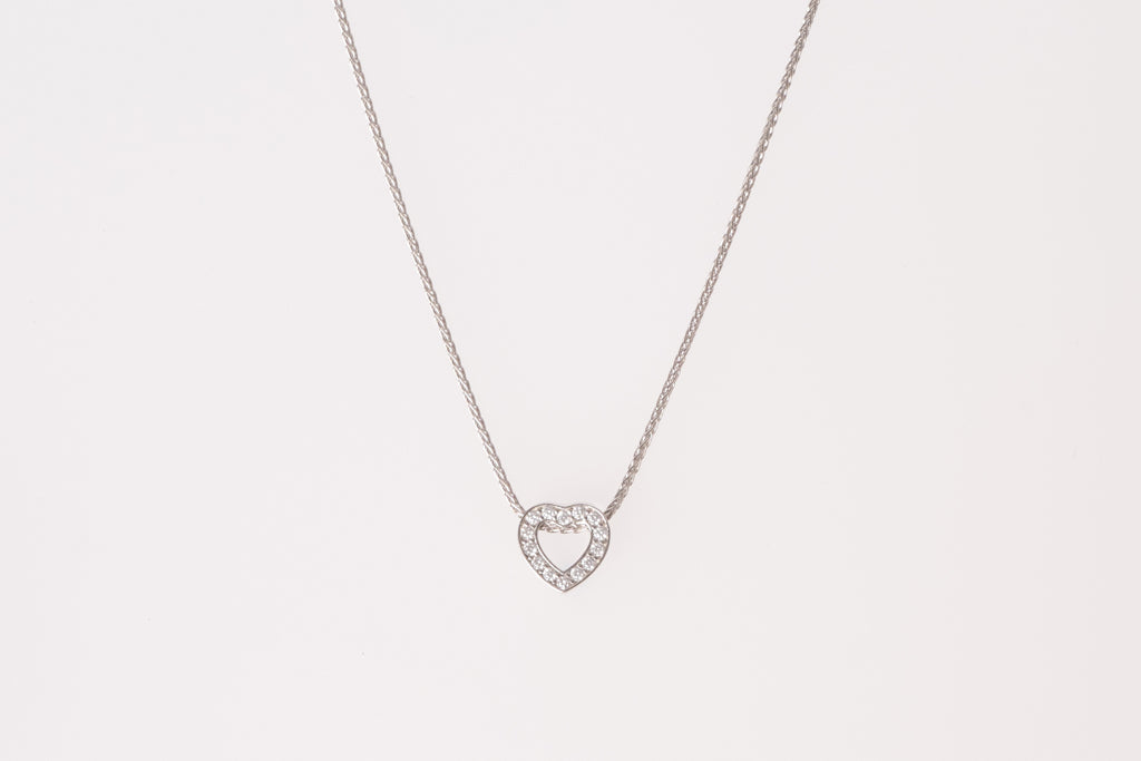 SILVER cz pave heart slider necklace | Carathea