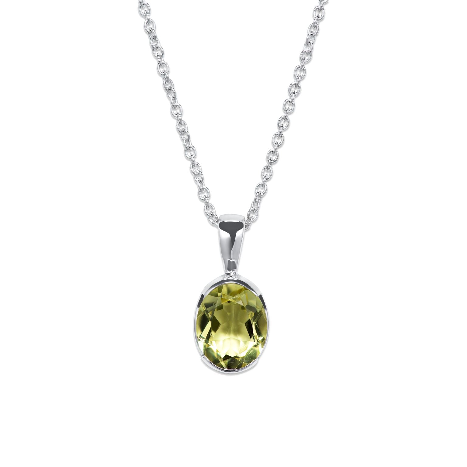 Silver Pendant with Oval Faceted Lemon Citrine