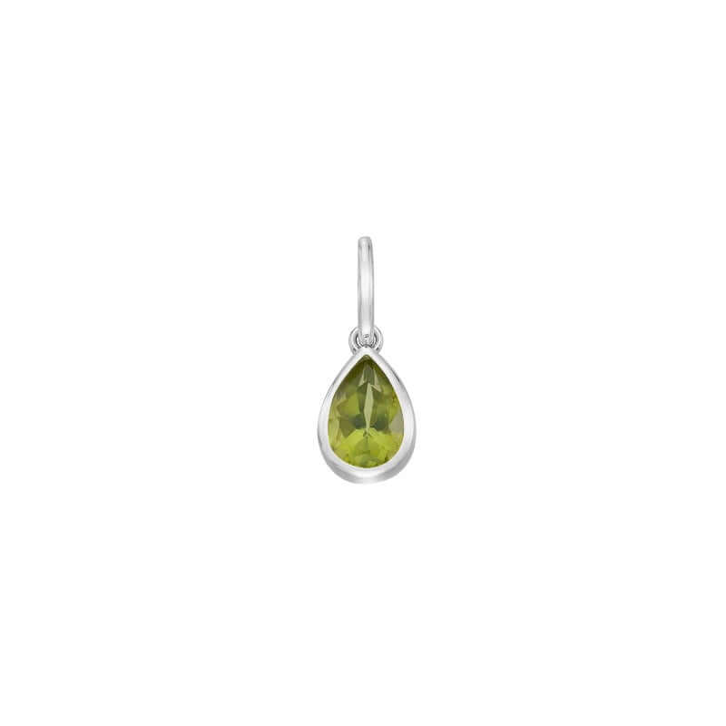 August  Peridot birthstone teardop silver charm pendant - Carathea jewellers