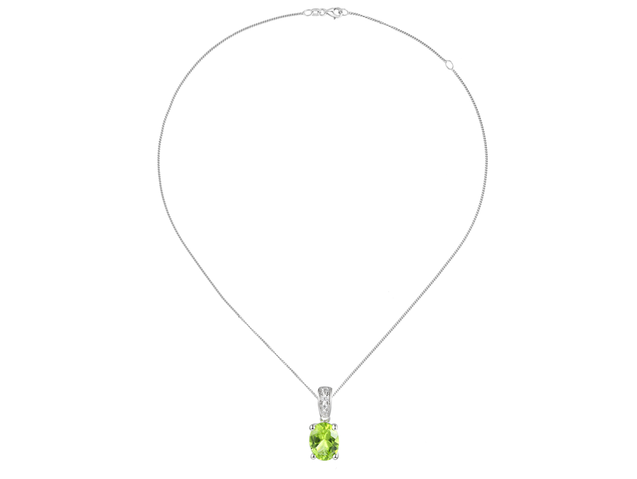 Silver Oval Peridot and CZ Oval Pendant