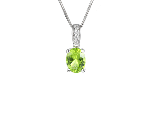 silver oval peridot pendant with CZ on bale | Carathea