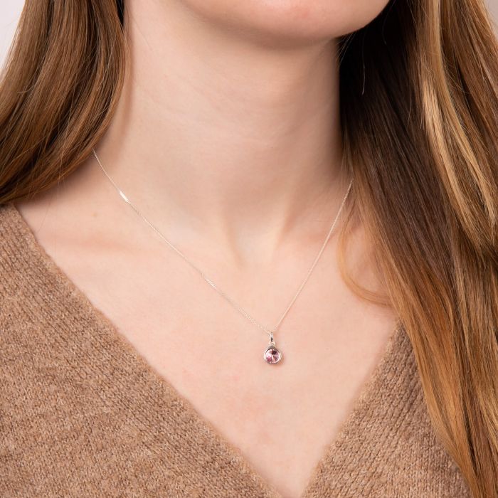 Silver Light Rose Precious Round Pendant