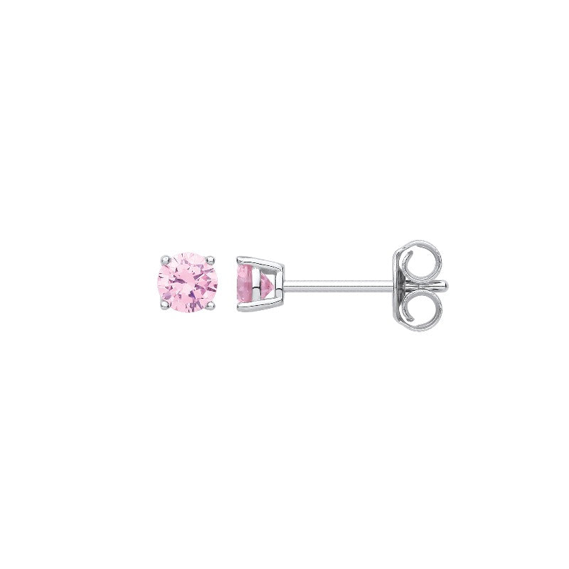 silver 4mm pink cz solitaire stud earrings - Carathea