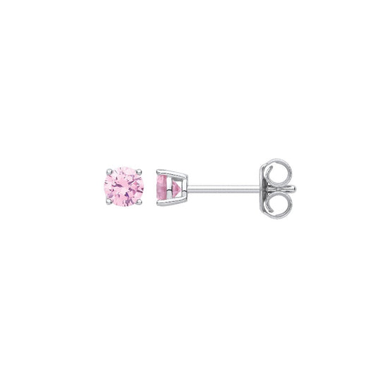 silver 4mm pink cz solitaire stud earrings - Carathea