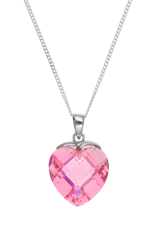 Silver Pink CZ Heart Pendant and Chain