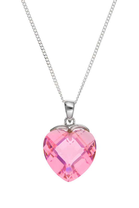 Silver Pink CZ Heart Pendant and Chain