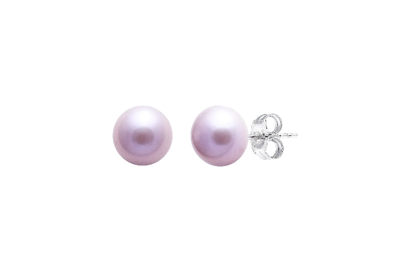 6 mm pink button pearl stud earrings in silver - Carathea jewellers