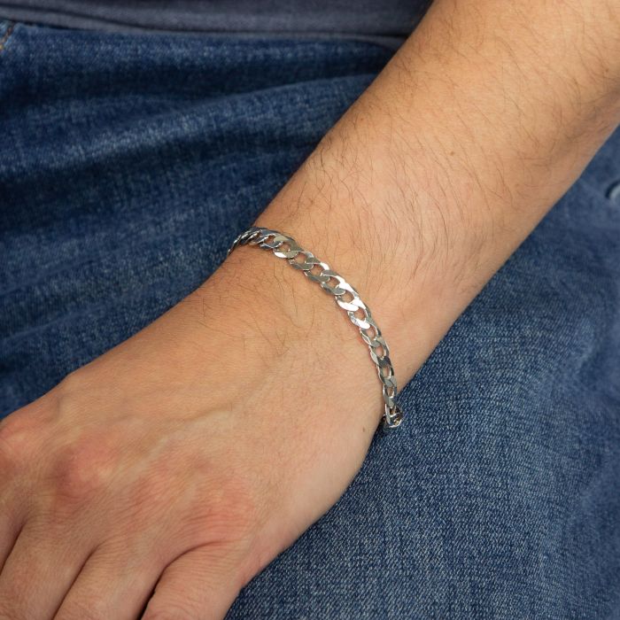 Platinum Plated Silver Curb Chain Bracelet