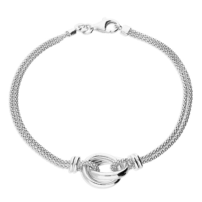 Silver Double Popcorn Bracelet with Entwined Knot
