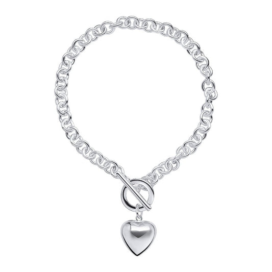 silver puffed heart charm T-bar bracelet - Carathea