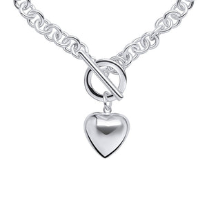 silver puffed heart charm T-bar bracelet - Carathea