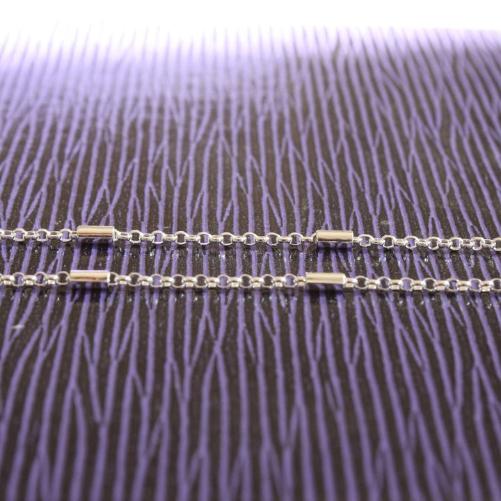 silver cylinder and rolo station chain necklace | Carathea