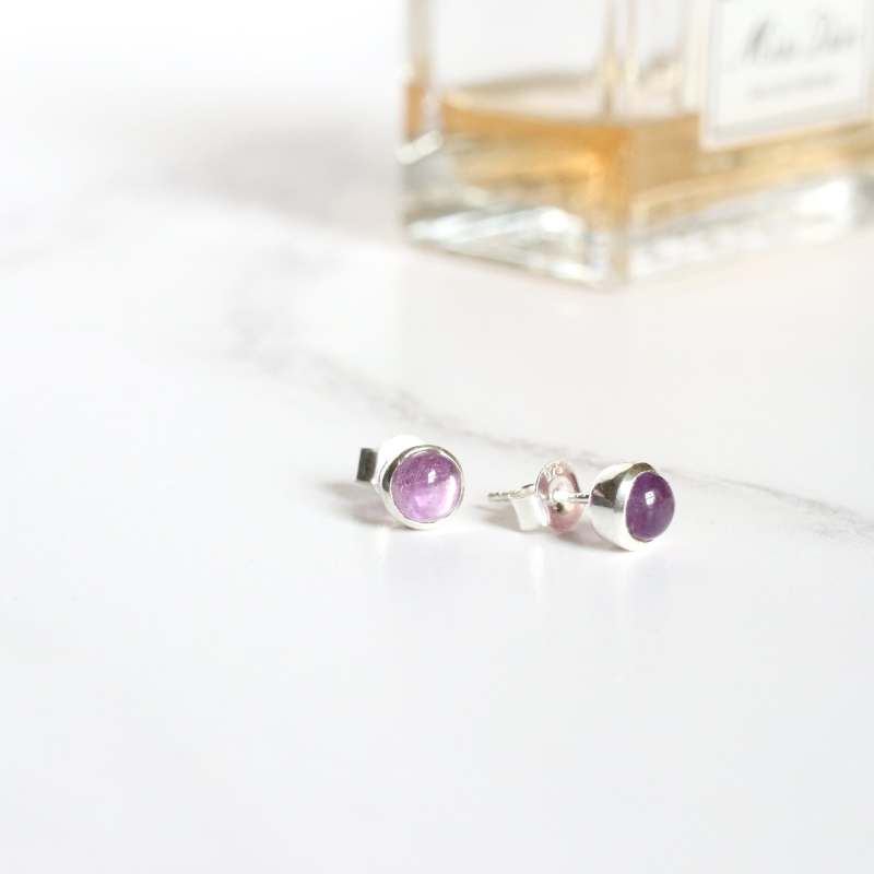 Silver round amethyst studs - Carathea jewellers