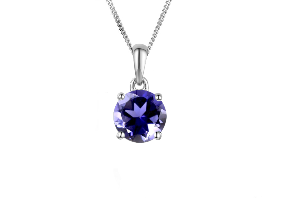 Silver and Iolite Four Claw Solitaire Pendant