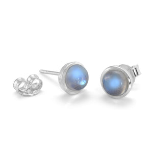 Silver Round Moonstone Stud Earrings