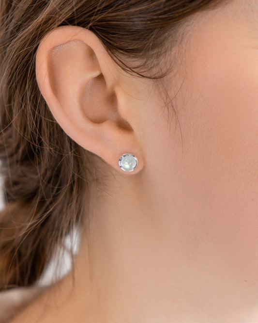 Silver Round Moonstone Stud Earrings