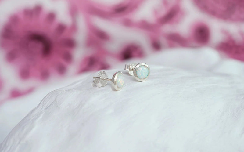 Silver Opalite Stud Earrings - Carathea