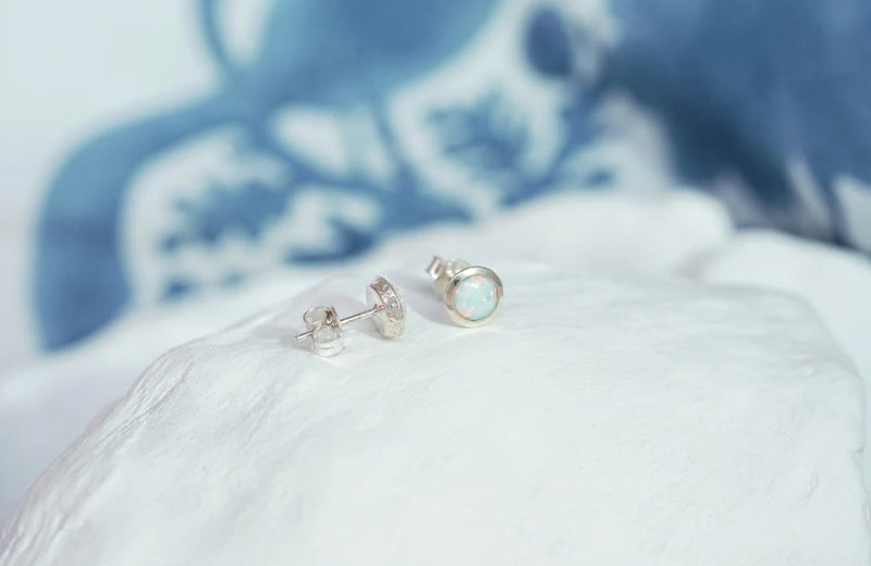 Silver Opalite Stud Earrings - Carathea