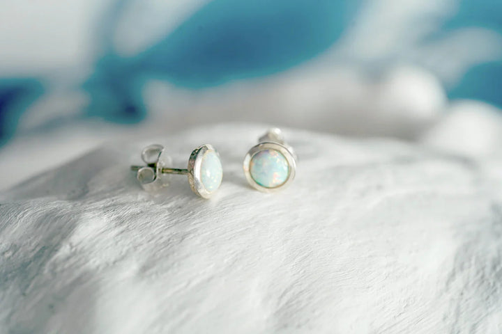 Silver Opalite Stud Earrings - Carathea