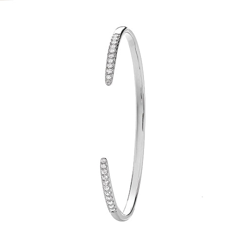 silver open ended bangle with CZ - Carathea jewellers