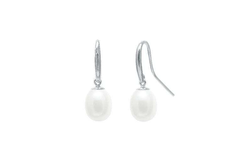 silver drop earrings with white pearl drop - Carathea jewellers