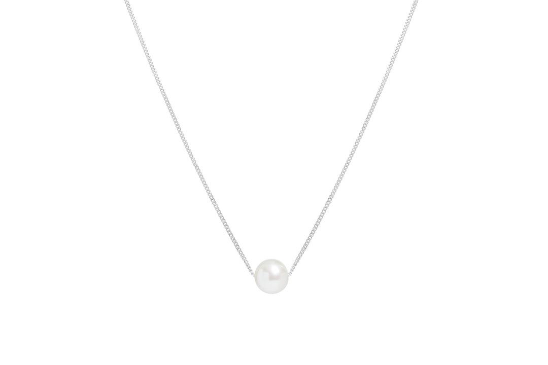 silver slider necklace with white cultured river pearl - Carathea jewellers