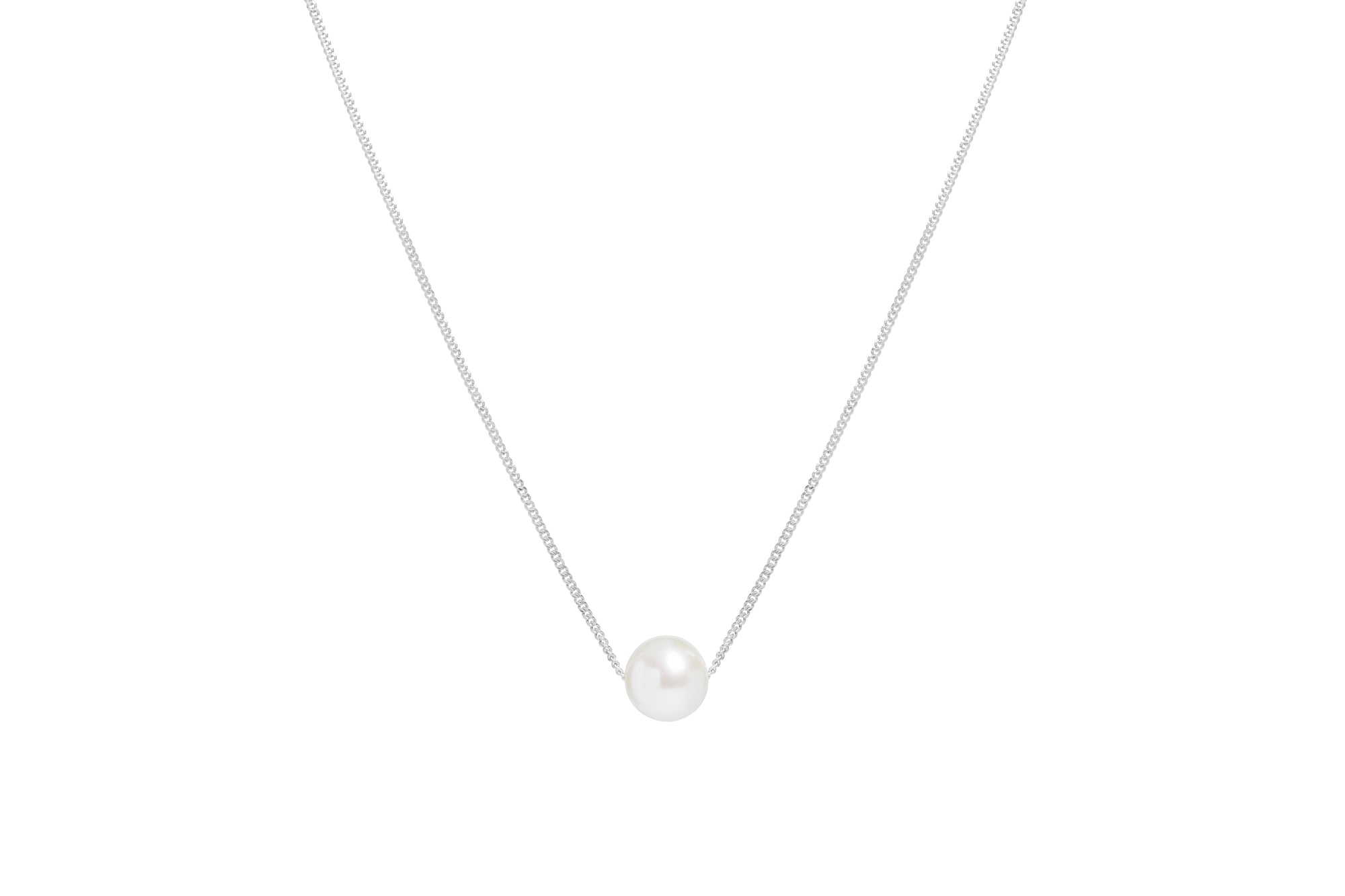 silver slider necklace with white cultured river pearl - Carathea jewellers